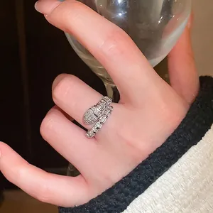 Snake Shaped Open Ring Copper With Cubic Zirconia Wrapped Spiral Design Fashionable Elegant Jewelry For Women