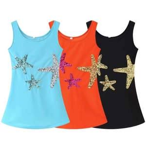 Stylish mini dress for women with sequin starfish embroidery in blue orange and black