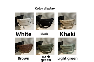 Collection of six colors of corduroy waist bags in a 2x3 grid layout with product names