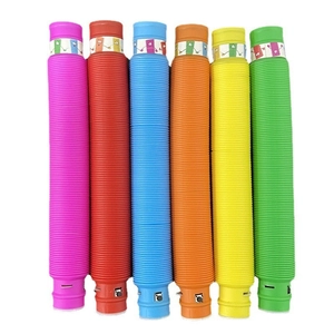 6-piece colorful glowing pop tubes sensory toys in bright pink red blue orange yellow green