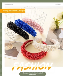 Baroque style wide headbands with handmade pearls in five colors for elegant hair styling