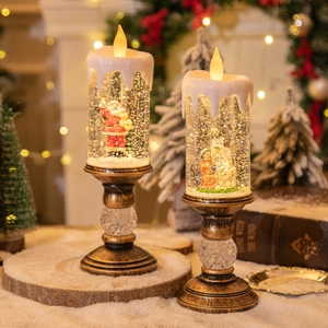 Bronze Christmas water globe candle lamp with Santa scene and warm LED flickering flame