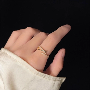Cross Open Ring Copper Zircon Inlaid Geometric X Shape Minimalist Fashion Jewelry For Women Adjustable Ring