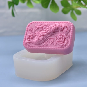 Peacock and floral embossed pattern rectangle silicone mold for DIY cake and soap making