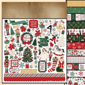 Vintage Nutcracker Christmas scrapbook paper set with classic festive patterns and illustrations