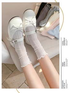 Detail of white lace socks paired with Mary Jane shoes in a stylish fashion setting