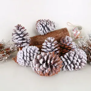 Flocked Pine Cones With Snow Effect For Christmas Decoration Natural Rustic Pinecones Photography Props Home Party Decor