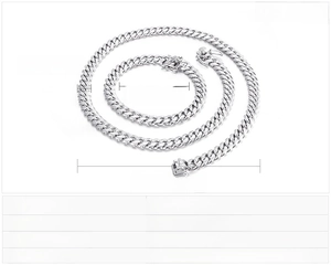 8mm stainless steel Cuban link necklace and bracelet set with dimension measurements