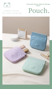 Three bear-shaped silicone bags with squeeze closure for cables and small accessories