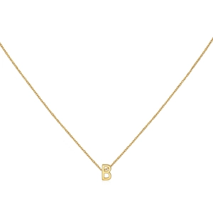 Minimalist 18K gold letter B alphabet pendant necklace with thin cross chain for women