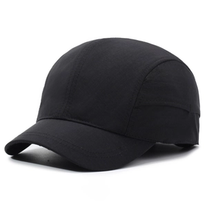 Classic black short brim baseball cap in quick-dry nylon for outdoor sports and sun protection
