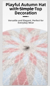 Detailed top view of wool beret showing contrast knit pattern and decorative top stem
