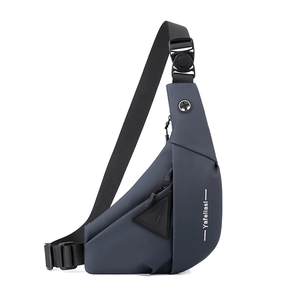 Waterproof crossbody chest bag for men in matte dark blue with adjustable strap and earphone port