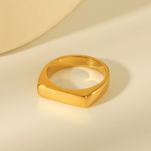 Minimalist square signet ring in 18K gold plated stainless steel with a polished finish