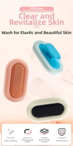 Macro shot of soft silicone bristles on handheld shower brush for deep skin cleansing