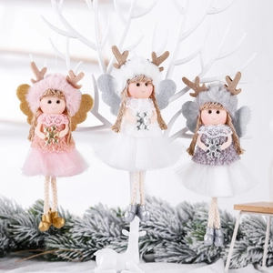 Christmas Angel Reindeer Doll Hanging Ornament Plush Gauze Skirt Xmas Tree Decoration Handcrafted Fairy Festive Party Decor