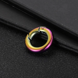 Macro shot of colorful iridescent stainless steel spring O-ring buckle for jewelry