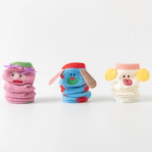 Set of 3 pairs cute cartoon coral fleece thermal crew socks for babies in pink blue white