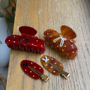 Bowknot Acetate Hair Claw Clip Rhinestone Oil Drop Shark Clip Vintage Elegant Korean Style Hair Accessories For Women
