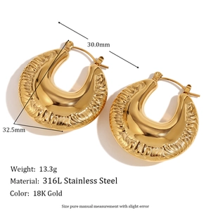 18K gold plated 316L stainless steel chunky hollow hoop earrings 32.5mm for women