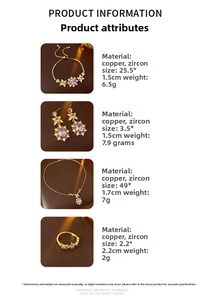 Detailed view of vintage gold-tone jewelry set featuring purple zircon flower petal designs