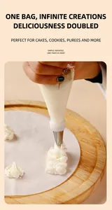 Close-up of thick disposable pastry bag squeezing cream batter for baking cookies