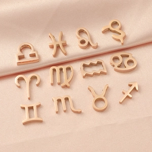 Rose gold zodiac sign charms on pink silk fabric for DIY jewelry making accessories