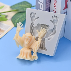 Halloween Grim Reaper ghost silicone mold with 3D chain details for DIY cake baking