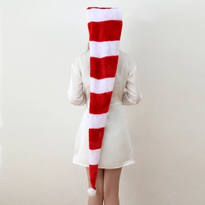 Extra long 1.3m plush red and white striped Christmas hat for adults party decoration