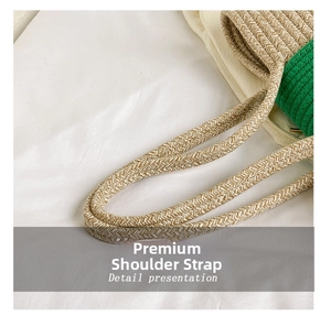 Detail presentation of dual-braided shoulder strap with beige and brown woven textures
