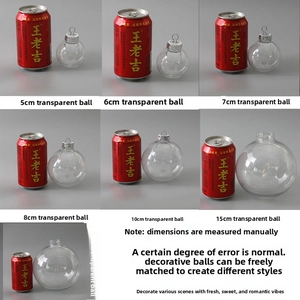 Size comparison of clear plastic ornament balls ranging from 5cm up to 20cm diameters