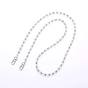 Luxury clear crystal beaded shoulder strap with silver metal lobster clasps for bags