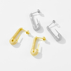 Orecchini a graffetta in argento S925 con zirconi cubici in finitura oro e argento