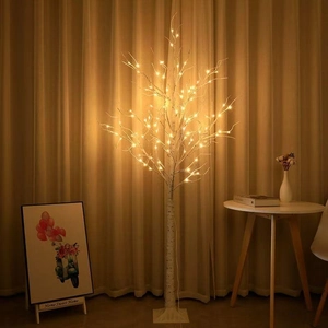 LED Birch Tree Light Artificial White Birch Bark Texture Warm Glow USB Powered Flexible Branches Home Festival Decor