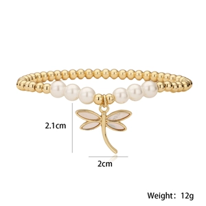 Detailed view of 18K gold plated dragonfly pendant and pearl bracelet dimensions