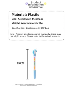 Detailed size specifications of blue unicorn pen with colorful alphabet beads