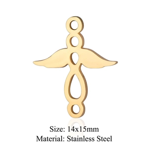 Detail view of 14x15mm golden stainless steel cupid angel wing charm with size text