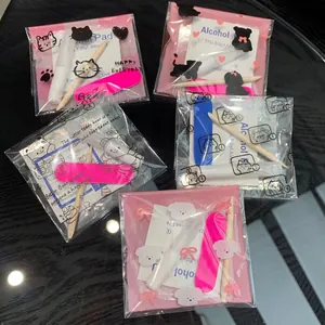 Five-piece kids nail care kit with alcohol prep pads, file, and stick in cute packaging