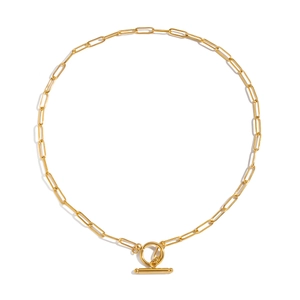 Gold paperclip chain necklace with classic OT buckle on a clean white background