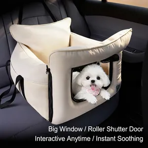 Beigefarbener 2-in-1 Haustier-Autositz und Tragetasche mit Netzfenster für Hunde