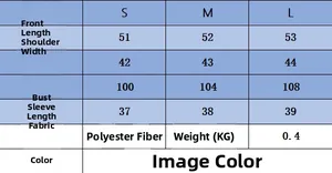 Size chart for crew neck long sleeve knit cardigan showing S, M, L measurements in CM