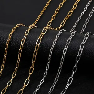 Minimalist rectangular paperclip link chain in polished gold and silver steel finishes