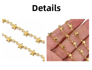 Detailed close-up and scale view of 18k gold plated star chain for DIY jewelry making
