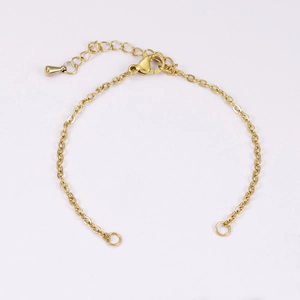 Details einer goldenen Edelstahl-DIY-Armbandkette mit Karabinerverschluss und Verlängerung