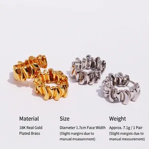 Chic ribbon-style ribbon-stacking hoop earrings in 18k gold and silver plated brass
