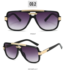 Retro square sunglasses with purple gradient lenses and gold double bridge metal detail