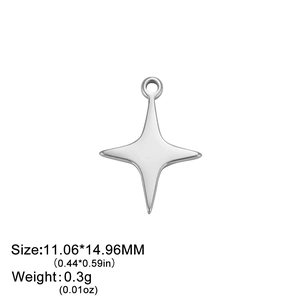 Polierter Vier-Sterne-Anhänger aus Edelstahl mit Abmessungen 11,06x14,96mm