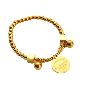 Minimalist gold-plated stainless steel bead bracelet with engraved eternal love disc pendant