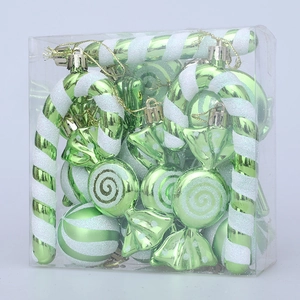 Exquisite lime green Christmas tree ornament set featuring candy canes and glittery baubles
