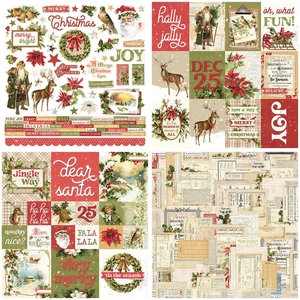 Detail of vintage Christmas scrapbooking papers with retro Santa and reindeer illustrations